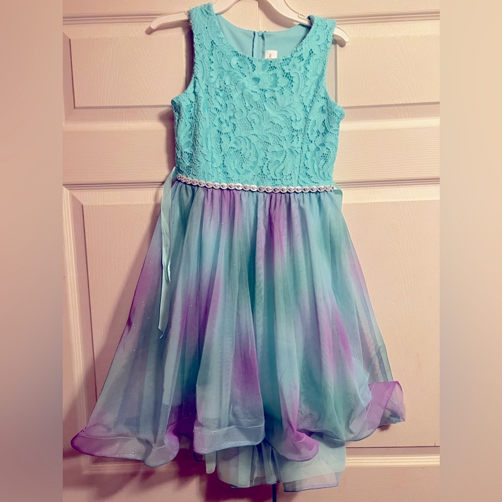 EUC wore once- teal and purple dress with rhinestones